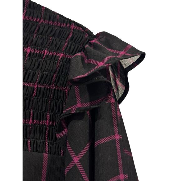 Torrid Chiffon Smock Neck Plaid Blouse Women’s Long Sleeve Purple Black: Size 1 - Picture 3 of 9